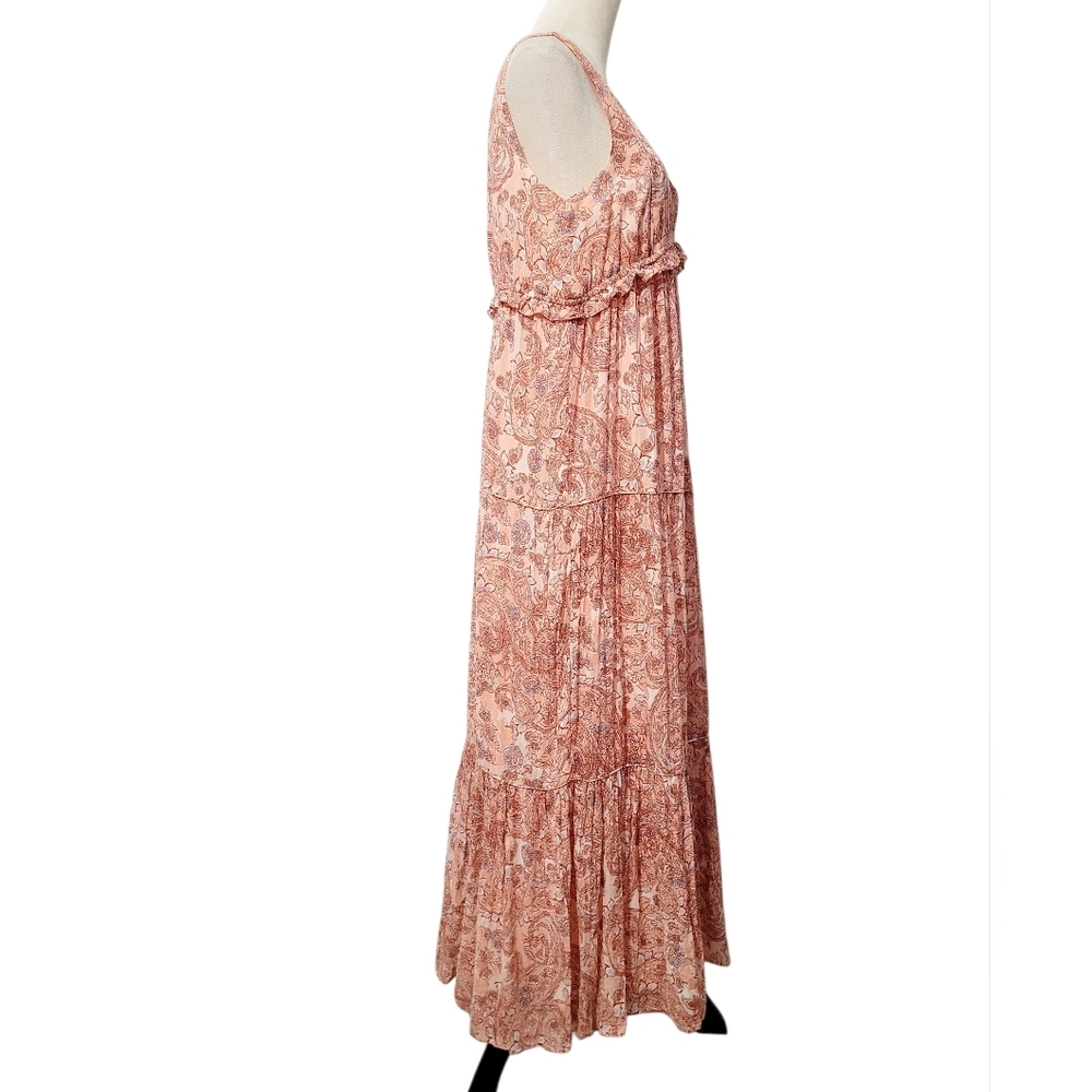 Rachel Zoe Pink Paisley Maxi Dress Women SZ Medium Sleeveless Boho Tiered Cotton - Picture 3 of 11